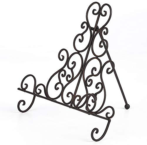 Jemeni Metall-Kochbuch-Rezeptständer für Küche, Symmetrie-Schnörkel, Arbeitsakzente, Bronze-Finish