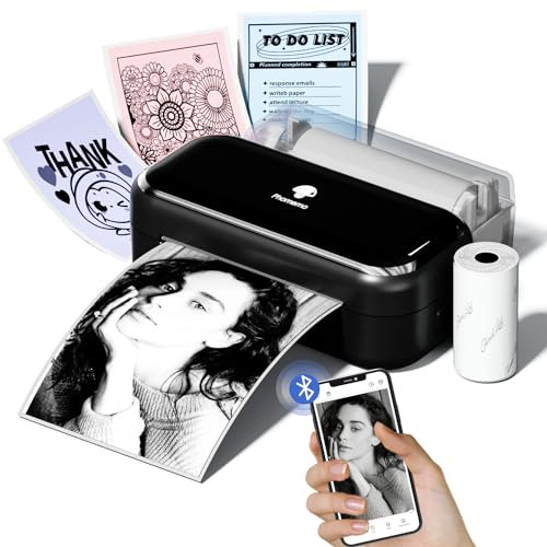 Phomemo M03 Tragbarer Fotodrucker - Handy Thermodrucker, Druckgröße 53 & 80mm, Kompatibel mit iOS und Android, Schwarzweiß Fotodrucker für die Arbeit, Studiennotiz, Organisation, Planer - Schwarz