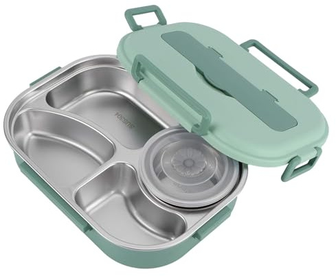 HURRISE Stainless Steel Lunch Box, Leakproof Box with Soup Bowl Spoon and Chopsticks, Green Food Containers for Kids Adult Student Children Use (Green)
