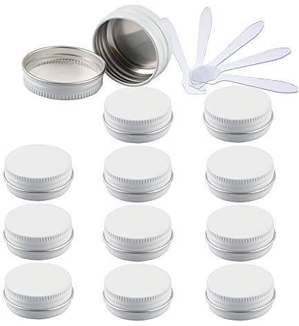 ZEOABSY 24 Pieces 15ml White Empty Round Aluminium Tins with Screw Lids Storage Jars Cosmetics Containers Pots for Candle Lip Balm Salve Powder Crafts with 6 Spatula