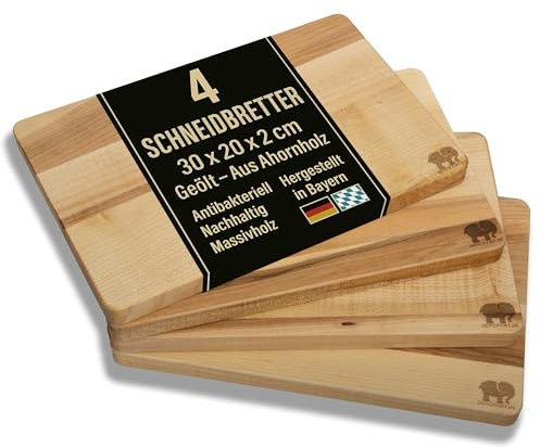 DEKOFANT Schneidebrett Ahorn 30 x 20 x 2 cm 4er Set, 4 Stück