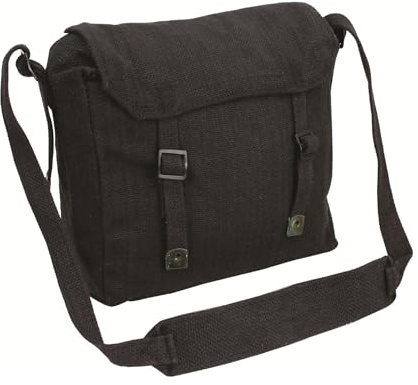 Outdoor World Canvas Web Messenger Lunchtasche 1 verstellbarer Riemen – Unisex Vintage-Schulranzen im Militärstil für Arbeit, Schule, Reisen – Schulter-Crossbody-Rucksack (Schwarz)