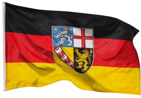 PHENO FLAGS Saarland Flagge 90x150cm - wetterbeständige Fahne mit Messingösen, 100% Polyester, robuste Doppelnaht & in lebendigen Farben - ideal für Flaggen-Liebhaber