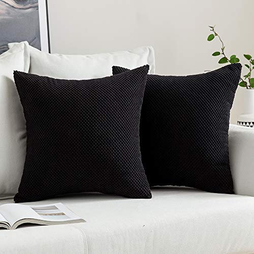 MIULEE 2er Set Kissenbezüge Dekokissen Körnig Dekorativ Kissenbezug Kissenhülle Sofakissen Deko Bezug Weich Zierkissen Kissen für Wohnzimmer Schlafzimmer 35x35cm Schwarz