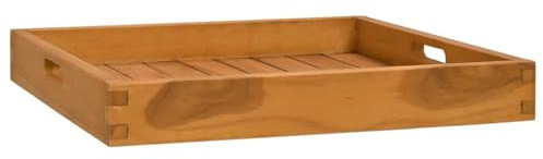 vidaXL Massivholz Teak Serviertablett mit versenkten Griffen Holztablett Frühstückstablett Dekotablett Tablett Servierplatte 50x50cm