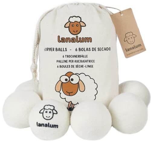 lanalum® [6 Unidades] Bolas de secado 100% lana, para secadoras. Mayor ahorro energético y suavidad. Alternativa o ahorro del uso de suavizantes. Sin plásticos, naturales, sostenibles y ecológicas.