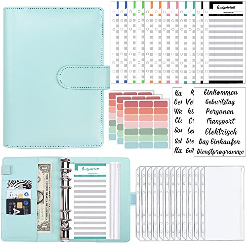 KIHONI A6 Budget Planner Deutsch Geld Organizer für Tagebuch und Geschenk | Budget Binder mit 12 Binder Taschen, 12 Budgetblätter Deutsch , Etikettenaufklebern Sparbuch für Reisen