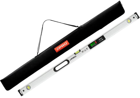 PRO900 Digitale Wasserwaage 120cm mit 2 LCD Displays und Abdeckung - Elektronische Wasserwaage mit Messwertspeicher für bis zu 19 Ergebnisse Schutzart IP65 - Farbe Weiß