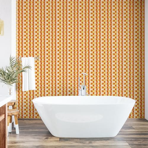 ABAKUHAUS Retro abziehbare & klebbare Tapete für Zuhause, Wellenmuster Half Moon, selbstklebendes Wohnzimmer Küchenakzent, 33 cm x 250 cm, Orange Gelb-Staub