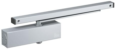 BASI | Türschließer mit Gleitschiene und Feststelleinheit Komplettpaket | Feststellfunktion | Variabel einstellbar | Türen bis 950 mm | Gewicht bis 60 KG | Silber