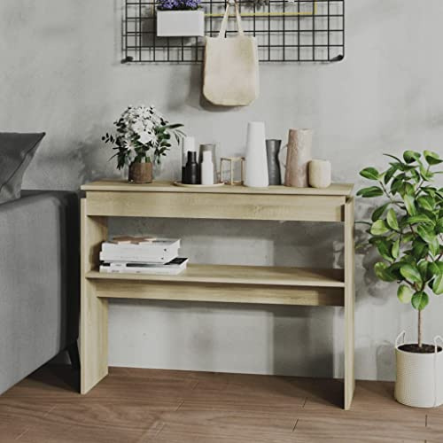 FIRBNUS Table Console 102x30x80cm Table d'appoint Polyvalent Table d’extrémité Table d'entrée Table Couloir Salon Espaces de Bureau Table Prend Peu de Place Aggloméré Chêne Sonoma