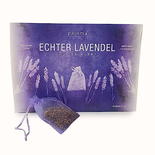 pajoma® 20 Duftsäckchen Lavendel - 10g je Duftsack mit getrocknetem Lavendel | Mottenschutz für Kleiderschrank, Auto Duft, Raumduft | Frischer blumiger Duft