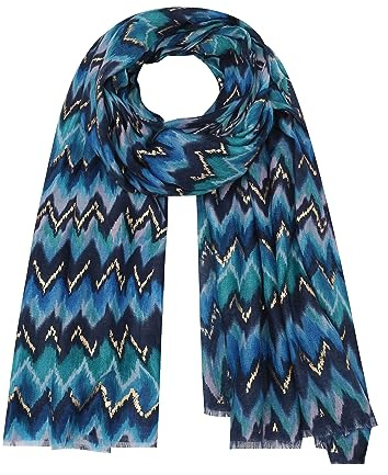 Ever Bloom Damen Schals Buntes Halstuch mit Farbenverlauf Zick Zacken Muster Metallic lang, Schal farbe 2023:Blau