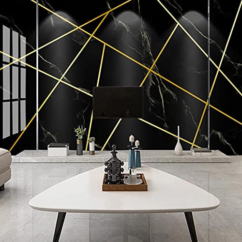 Vlies Fototapete Geometrischer Marmor aus schwarzem Gold 3D Effekt Vlies Tapeten Wandtapete XXL Moderne Wanddeko Wohnzimmer Schlafzimmer Büro Flur 400 cm B x280 cm H