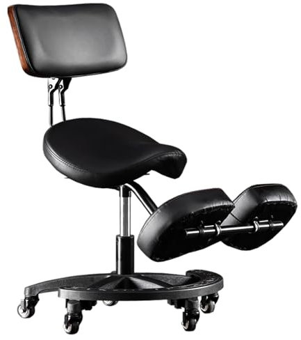TUJOBA Sattelhocker PU Leder Knienstuhl Ergonomisch, Stahlrahmen Bewegen Sie Den Kippensattelhocker mit Fußstütze, Multifunktional Büro/Zuhause Rolling -Haltungssitz