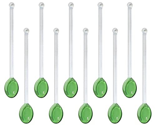 10 cucharillas de cristal aptas para lavavajillas, para remover café, bar, verde césped