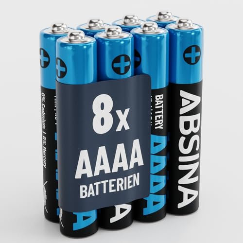 ABSINA 8X Batterien AAAA für Surface Pen, Tablet Stift und vieles mehr - AAAA Batterie 1,5V Alkaline - Mini Batterien AAAA LR61 E96 - Batterie AAAA 1,5V, AAAA Batteries