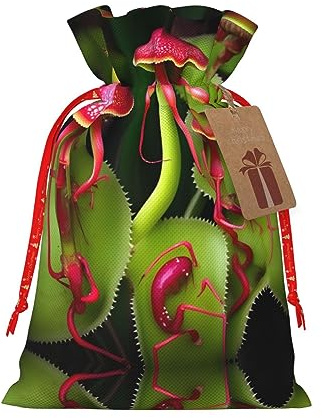 ZISHAK Fleischfressende Pflanze, zarte Jute, Geschenktüte mit Kordelzug, handwerklicher Stoff, Geschenktasche, perfekt für Weihnachten