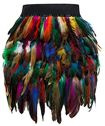 Feder Rock Damen, Vintage Party Bunt Wickelrock Minirock Kurz 50Er Schwarz Federrock Feder Rock Rave Elastische Taille Karneval Ballkleid Tanzrock