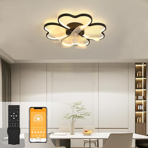 curfair Ceiling Fan with Light with Remote Control, 20 Small LED Ceiling Light Fixture, Smart 3 Light Color Change and 6 speeds, Flower Shape Fan Light for Bedroom, Living Room