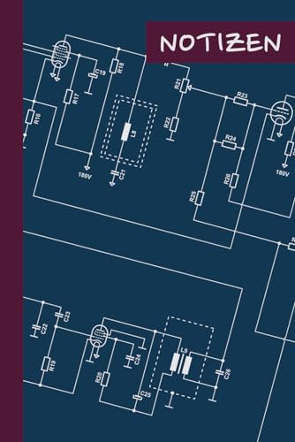 Notizbuch - Schaltplan mit Röhren: Schaltbild mit Vakuumröhren auf dem Cover, liniertes Papier