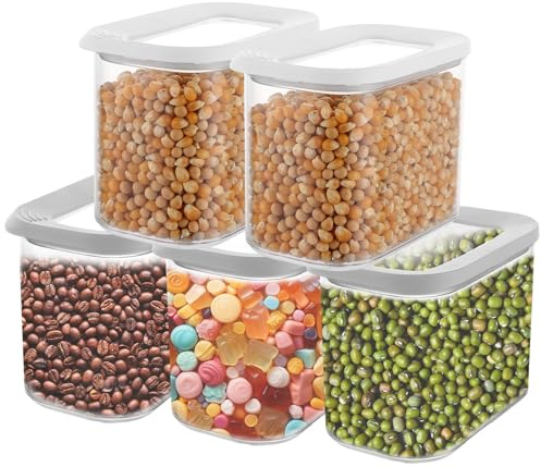 Oungy 5 Stück Vorratsdosen mit Deckel Luftdicht 1L, Rechteckige Vorratsbehälter Luftdicht 1000ml aus Kunststoff, Lebensmittel Aufbewahrungsbox Küche, Stapelbar Aufbewahrungsdosen für Alle Lebensmittel