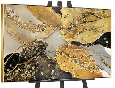 YS-Art abstraktes Acrylbild auf Leinwand handgemalt goldener Rhythmus Bild