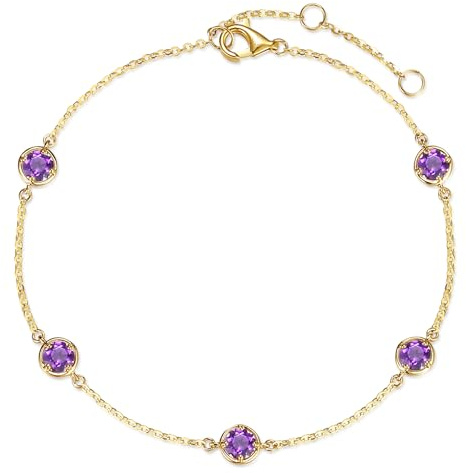 FANCIME Solide 14 Karat 585 Gelb Gold Armband mit Natürlichem Peridot Citrin Topas Granat Amethyst für Damen Mädchen - Armbandlänge: 17 + 3 cm