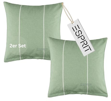 Esprit Home 2er Set Premium Kopfkissenbezug 40x40 Baumwolle - Grün - 2teilig - Kopfkissenbezüge mit Esprit-Logo gestickt - Doubleface - farblich passend zur Bettwäsche mit Reißverschluss