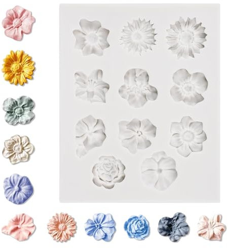 11 Different Shapes 3D Flower Silicone Moulds for Fondant Flowers, Cake, Candy, Clay, Baking & Decorating