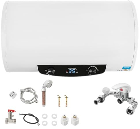 awolsrgiop 120L Elektro Warmwasserspeicher, 2000W Elektrische Durchlauferhitzer Wandmontage Warmwasserboiler mit Wasserhahn und Handbrause, IPX4, Heiztemperaturbereich 25-75℃ (120L)