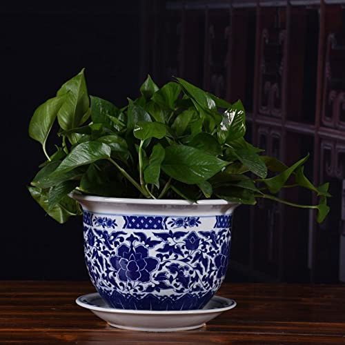 Blumendekor Fürs Kinderzimmer, Blau-Weiße Blumentöpfe Aus Porzellan Mit Abflussloch, Dekorative Blumentöpfe Mit Untertasse Für Den Garten, Drinnen Und Draußen, Luftpflanzen, Lebende Halter, B, 16 Cm