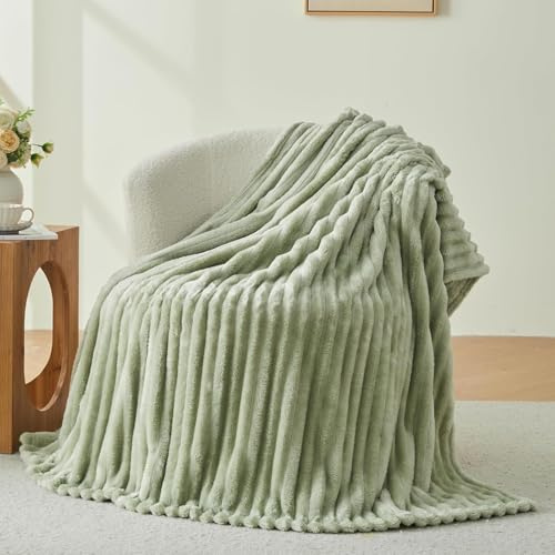 Wajade fluffig flanellfilt fuskpäls sängöverkast supermjuk varm stor filt för säng soffa bil, salviagrön 127 x 153 cm