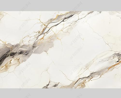 MZOwallpaper Papier Peint Intissé Marbrage Blanc Poster Tableaux Muraux Tapisserie Photo Trompe L'Oeil Salon Chambre Art Mural 200Cm(L) X140Cm(H)