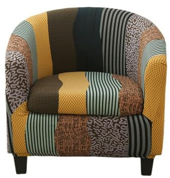 Chickwin Sesselschoner Sesselbezug 2-Teilig, Farbblock Geometrie Stretch Sesselüberwurf Sesselhusse Club Chair Schonbezug für Cafe Stuhl Loungesessel Cocktailsessel Clubsessel (Braun)