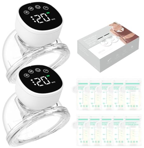 Tiralatte Elettrico Indossabile Portatile ，3 Modalità e 9 Livelli，Tiralatte Neonati Elettrico con Display LCD, Silenzioso Indolore,10 Sacchetti per la Conservazione del Latte Gratuiti (Nero, 2)
