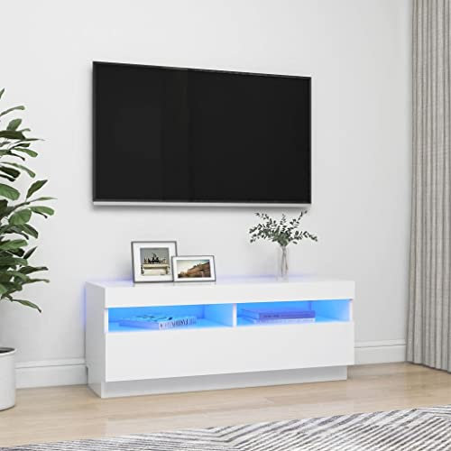 GCHDHAPB Home-Entertainment Center & TV-Ständer, TV-Schrank mit LED-Lichtern, Weiß, 100 x 35 x 40 cm