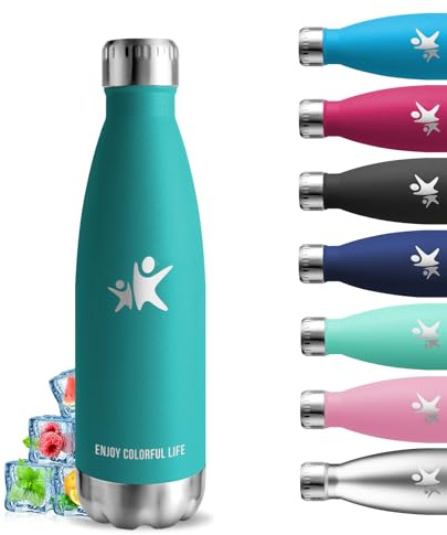 Trinkflasche- 0.5 liter- Trinkflasche Edelstahl, Thermosflasche Auslaufsicher, 24h Kalt & 12h Warm, Wasserflasche Kohlensäure Geeignet, BPA-Freie, Wasserflasche Doppelwandig, für Schule, Büros, Reisen