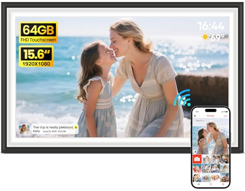 BIGASUO Digital Picture Frame Frameo 15.6 WiFi Electronic Photo Frames Large with 64GB Memory 1920x1080 IPS FHD Touch Screen Share Moments Instantly Anywhere Photo Gifts for Parents and Grandparents