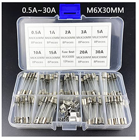 ULBTLUOYV Flinke Glassicherungen for Sub-Auto-Box-Halter Fuse Guard Thermal 0,5 A 10 A 15 A 30 A Sicherungsautomaten Quick Blow Glass Tube(72pcs 0.5-30A)