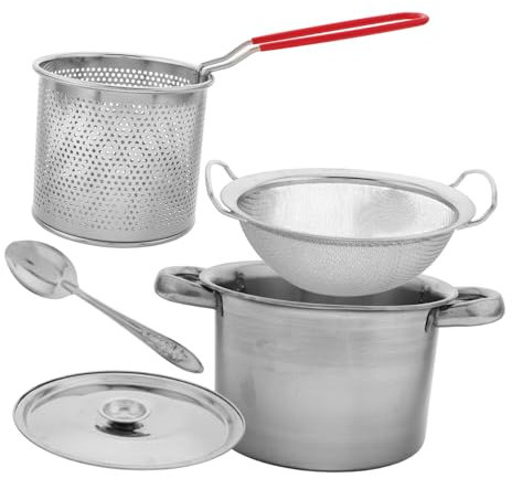 Amosfun 1 Juego Sartén freidora antiadherente cesta de freidora olla con cesta casera a para freír con olla suministros de cocina a mini Acero inoxidable Plata