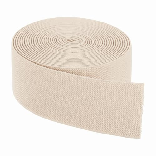 sourcing map Bandes élastiques pour couture, 5 cm x 4,6 m, beige, bobine élastique haute élasticité pour perruques, ceintures, pantalons, projets d'artisanat