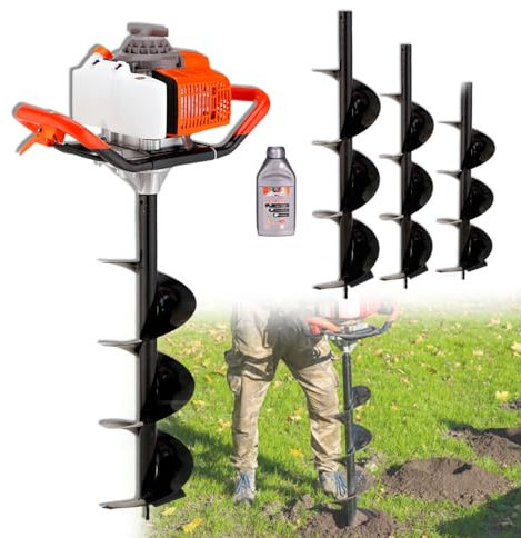 Glowdora Auger Post Holer, 2 Stroke Gasoline Powered Auger Post Holer, 3 Types Of Auger Bits (4in/6in/8in Drill Bits), Suitable For Farm Garden Plants, Orange,10cm（4in）