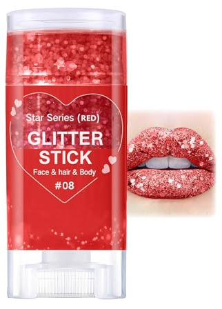 Glitzerstifte, Mermaid Sequins Body Glitter Stick, Rainbow Glitzer Gesicht Stick, Chunky Sequin Glitzerpulver für Gesicht/Körper/Haare/Augen/Lippen, Christmas Festival Rave Accessories (08 Rot)