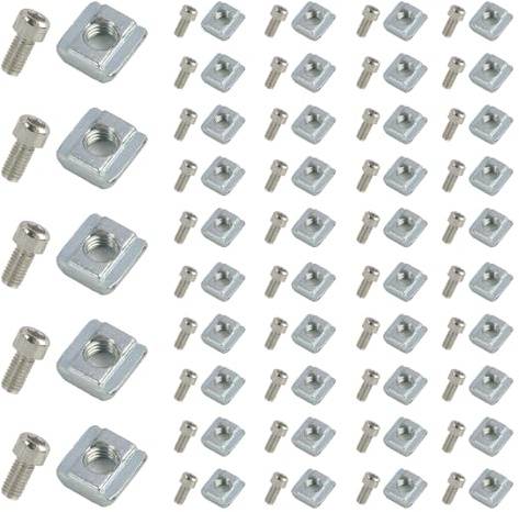 Pack de 50 Tuercas en T, Serie 2020 M5 Tipo B, de Acero al Carbono con Tornillos Hexagonales Internos, Kit de Conectores para Ranuras de Extrusión de Perfiles de Aluminio, Compatible