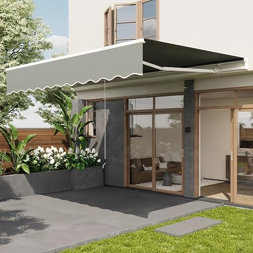 Garvee 10 ft x8 ft Retractable Awning, Manual Awnings for Patio, Sun Shade Patio Awning with Crank Handle, Aluminum Frame, 280 g Polyester Fabric, for Deck, Balcony, Yard, Grey
