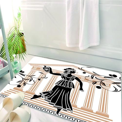 HKPOEQ Tappeto Bagno 50 x 80 cm,Tappetino in Microfibra, Tappeti Assorbente Antiscivolo,Festa in toga, donne greche con architettura di anfore e rami di ulivo modello popola,Soffice Tappetini Doccia