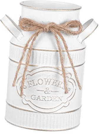 MUELODSIC Cubo Metálico Vintage para Flores Secas con Asa Maceta Rústica Galvanizada para Decoración de Hogar Restaurante y Jardín Florero Retro de