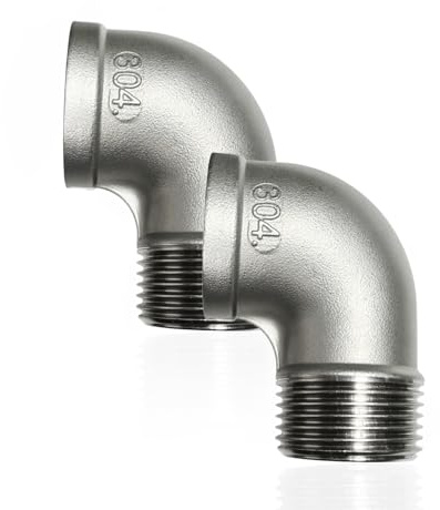 2PCS Pipe Fitting, 90 Degree Elbow 304 Stainless Steel Elbow Connector 1 Female to 1 Male BSP Pipe Adapter for Pipes Connecting Heavy Duty Garden Hose Adapter