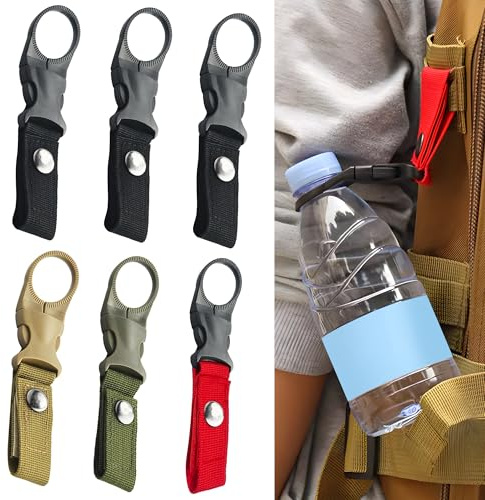 6PCS Webbing Water Bottle Clip, Outdoor Portable Water Bottle Holder, Multifunctional Hanging Buckles Strap Accessories, Nylon Belt Clip for Hiking Camping Tactical Backpack and Traveling